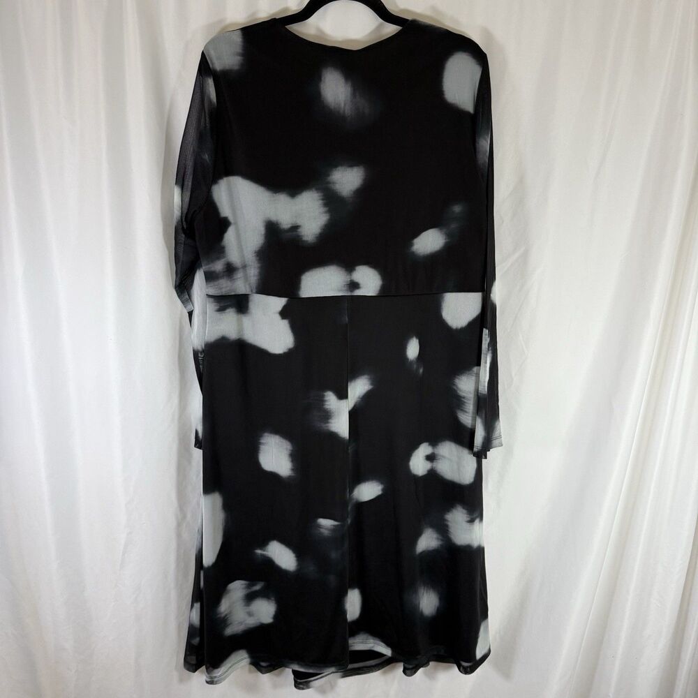 New Ulla Popken Midi Dress Women's 16/18 Black Sheer Sleeve VNeck Long Sleeve - Picture 9 of 10